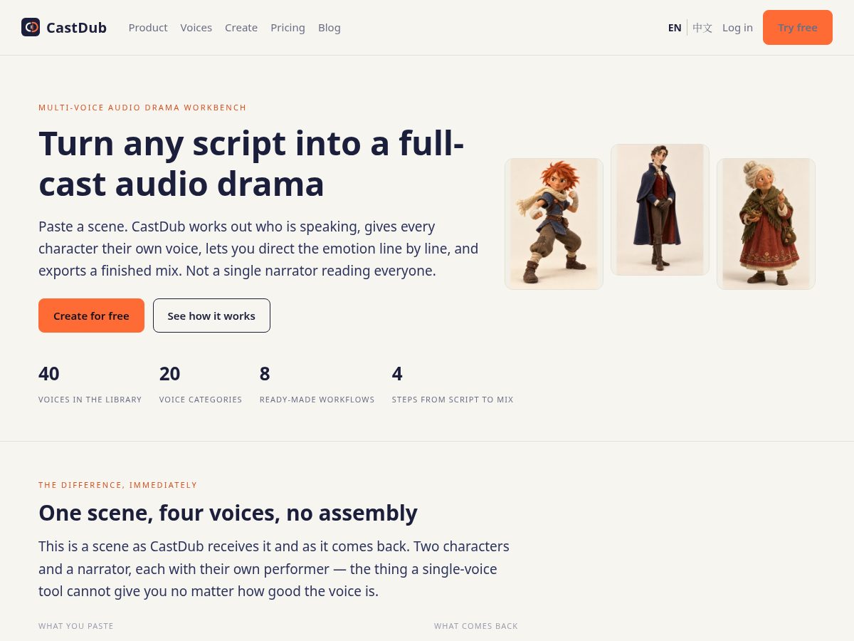 Landing-page snapshot of castdub.com