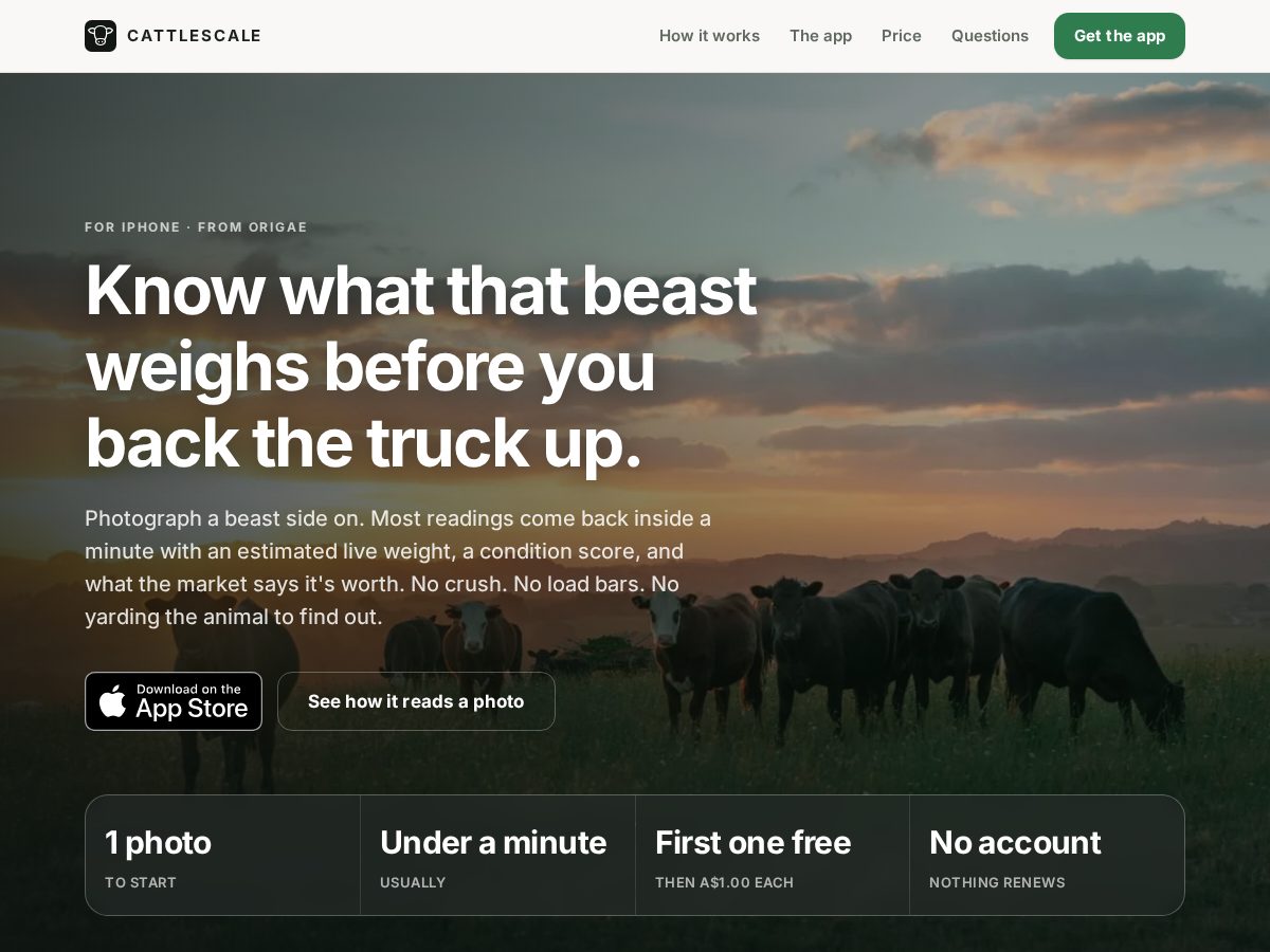 Landing-page snapshot of cattlescale.app