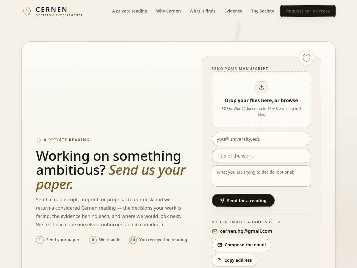 Landing-page snapshot of cernen.com