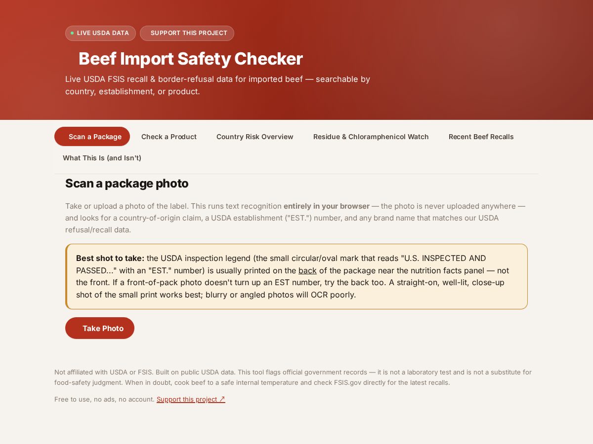 Landing-page snapshot of checkmybeef.com