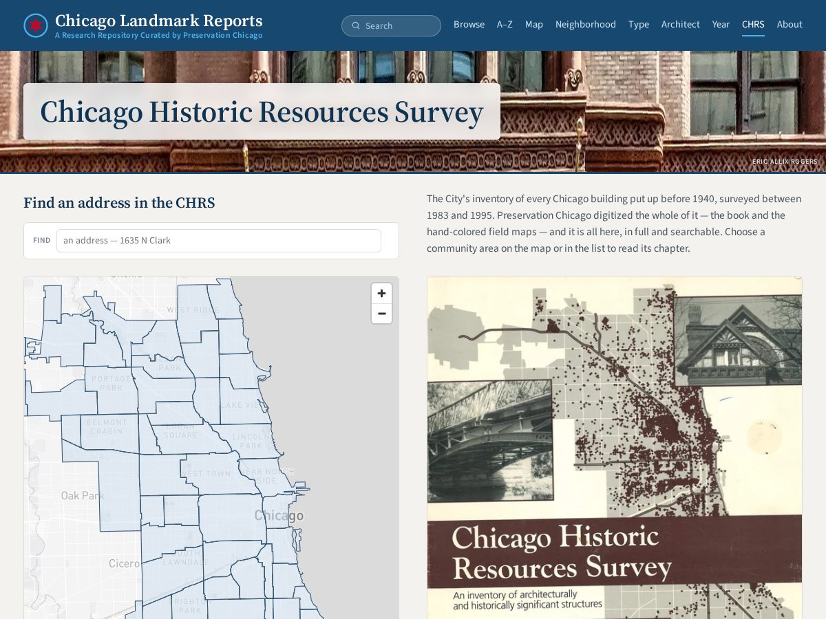 Landing-page snapshot of chicagohistoricresourcessurvey.com
