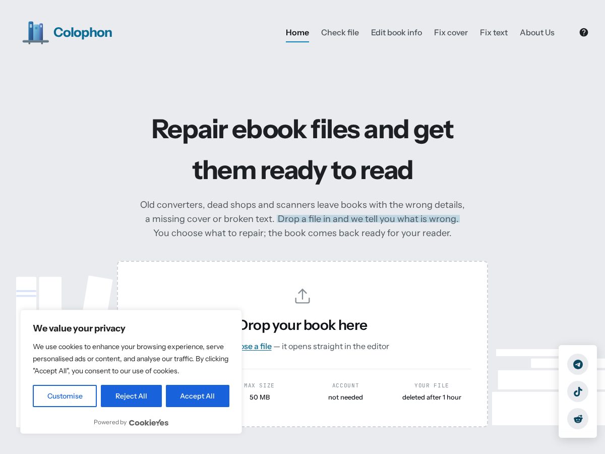 Landing-page snapshot of colophon.tools