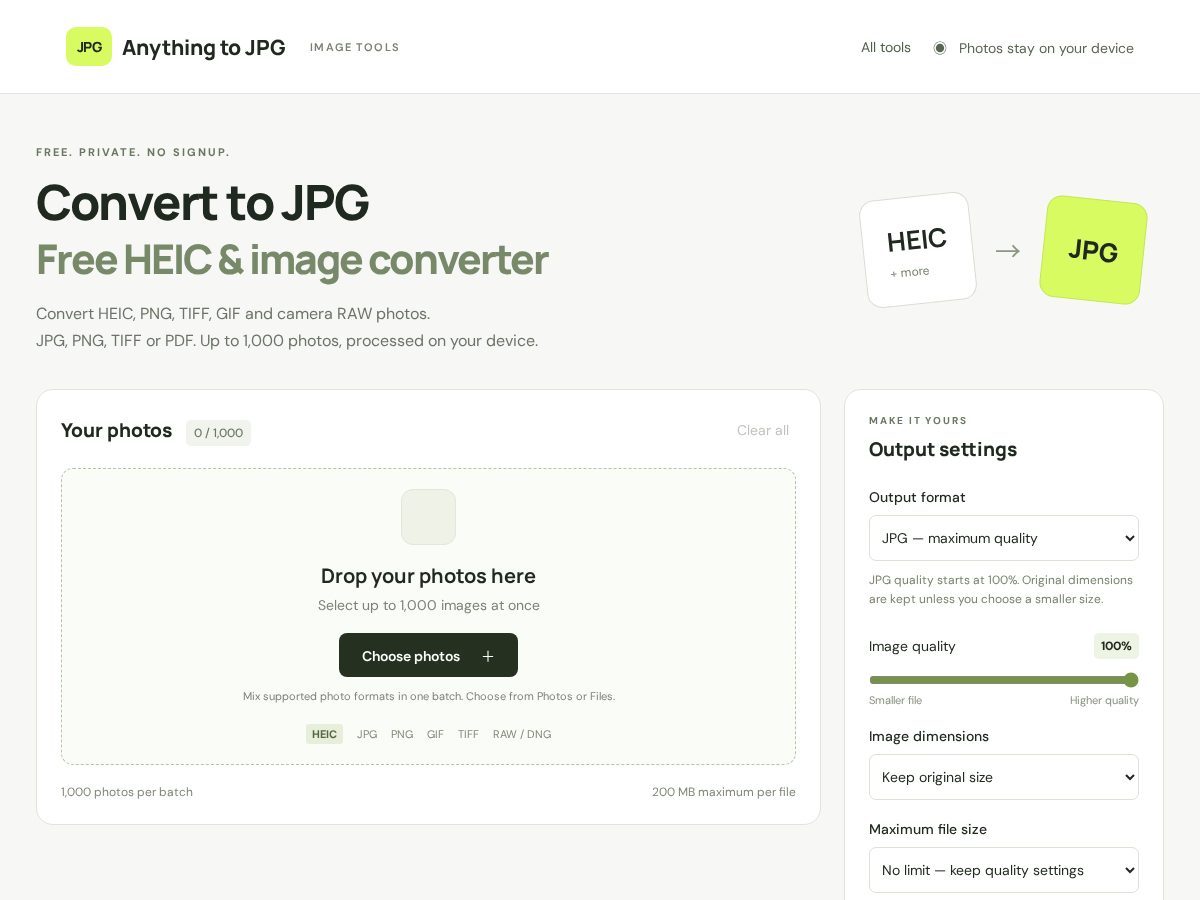 Landing-page snapshot of converttojpg.org