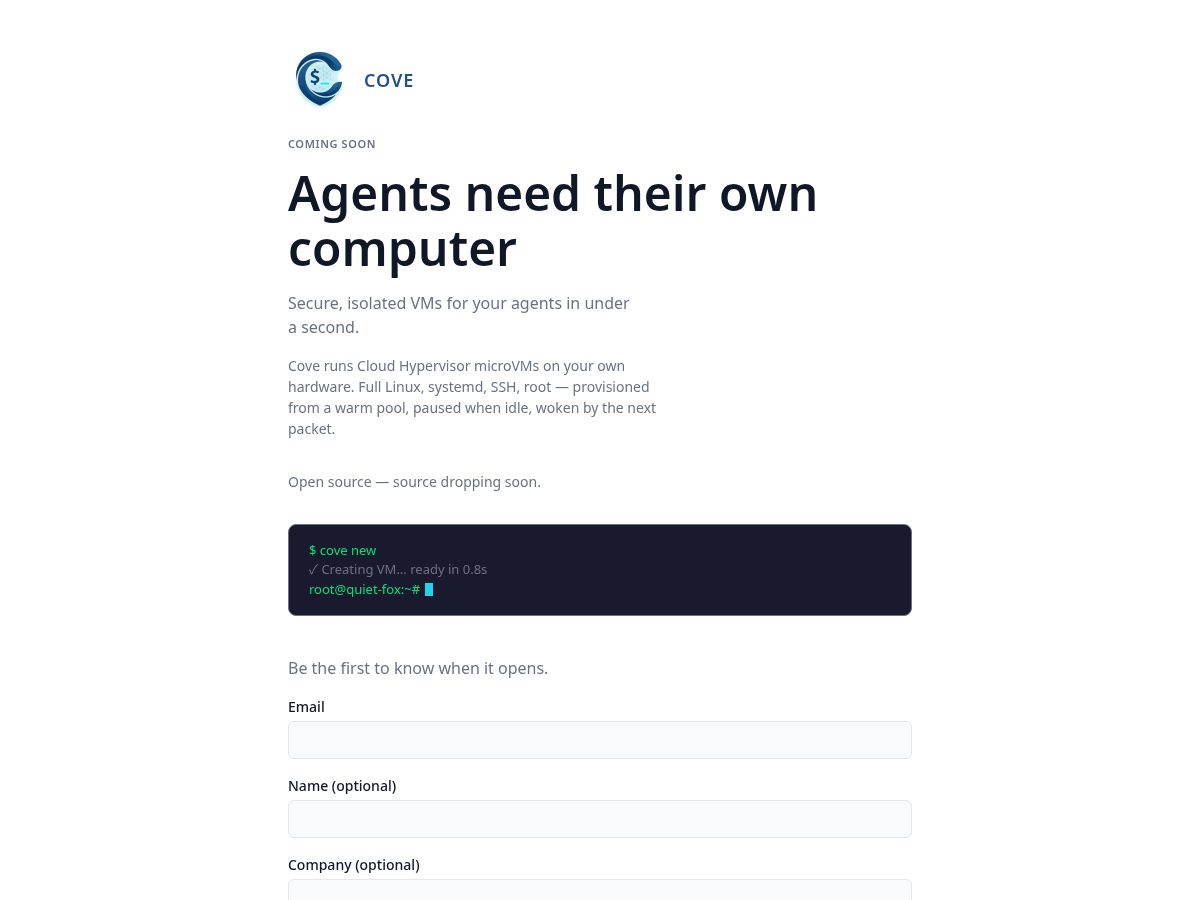 Landing-page snapshot of covevm.com