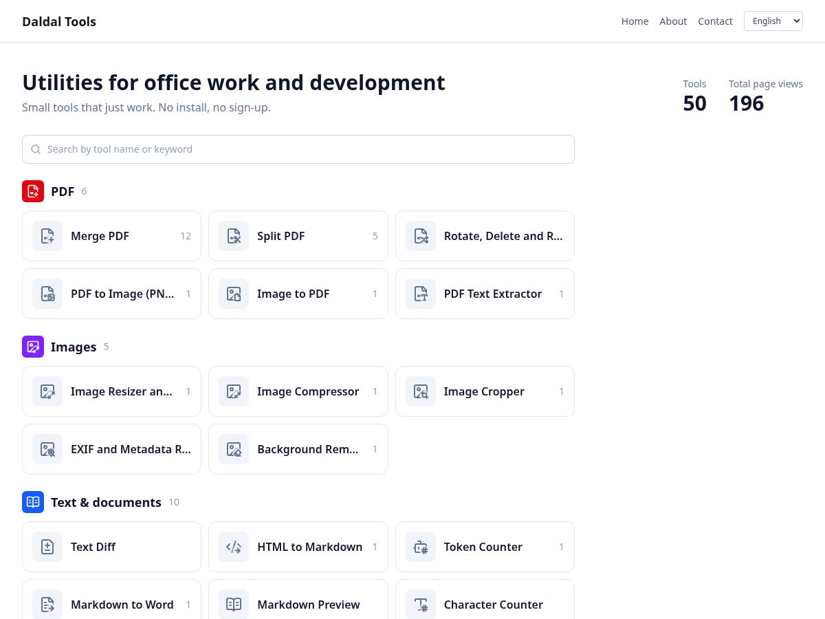 Landing-page snapshot of daldaltools.app