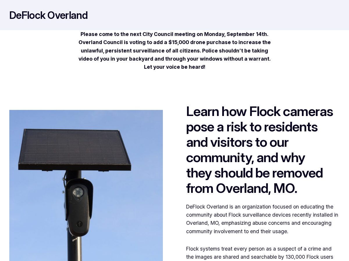 Landing-page snapshot of deflockoverland.com