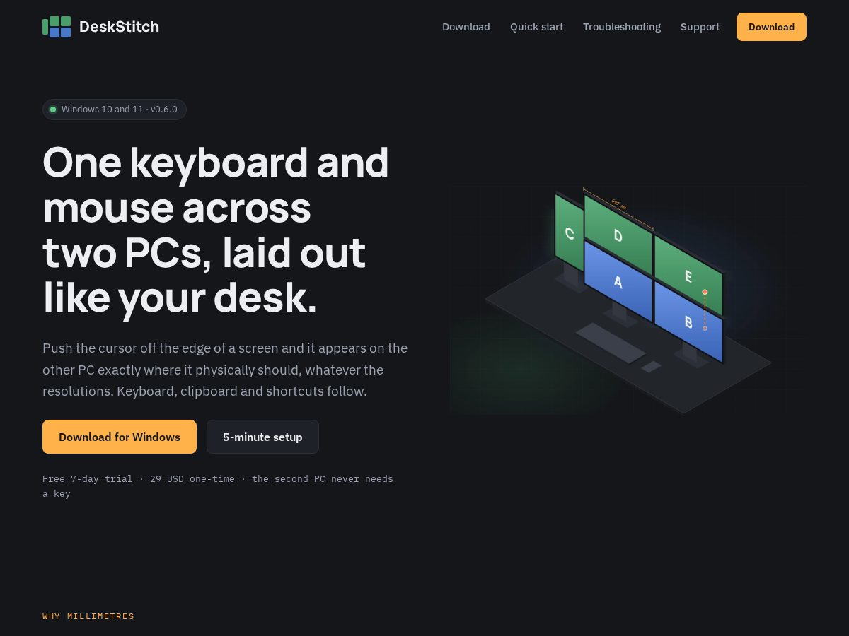 Landing-page snapshot of deskstitch.com