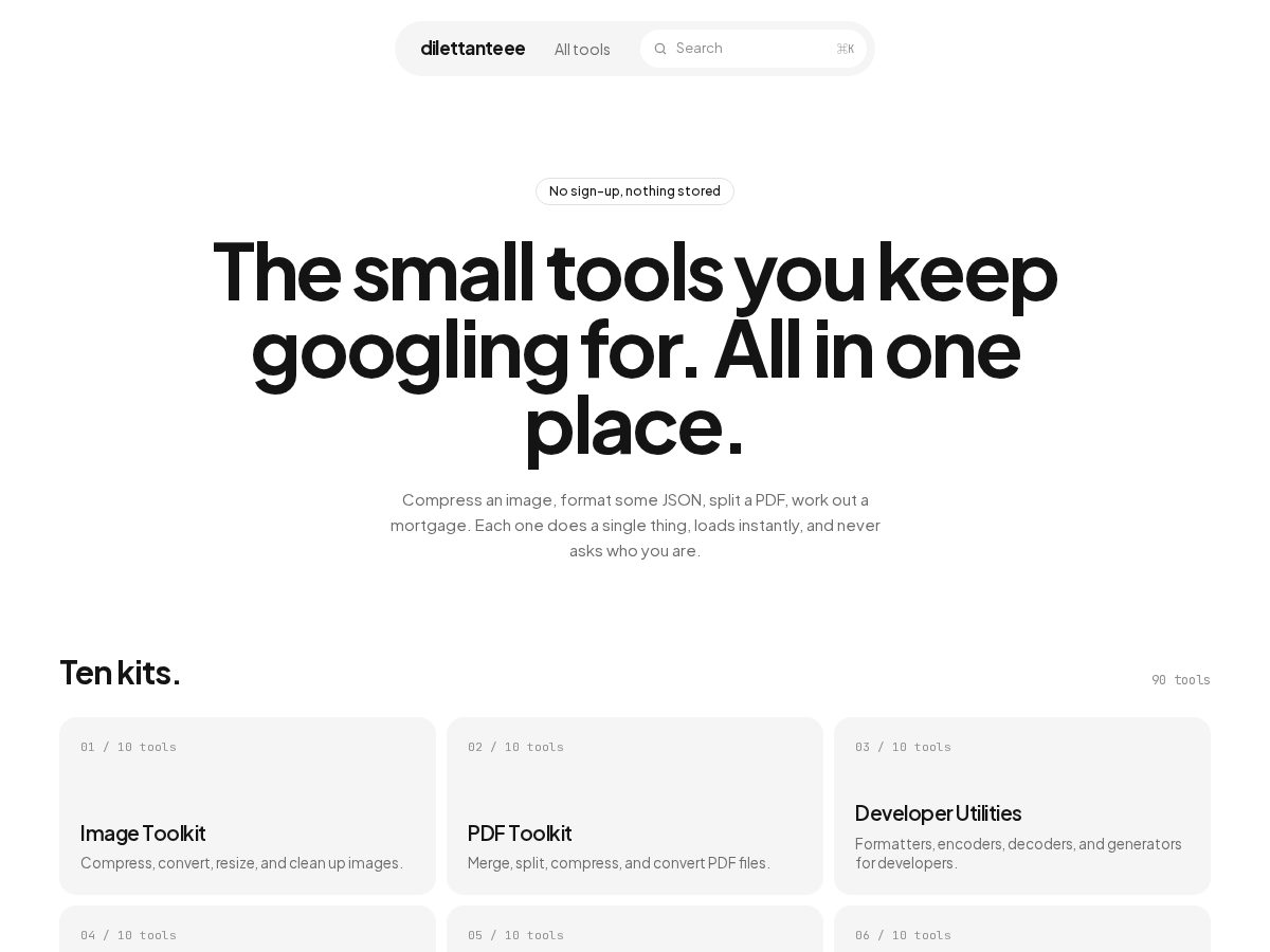 Landing-page snapshot of dilettanteee.com