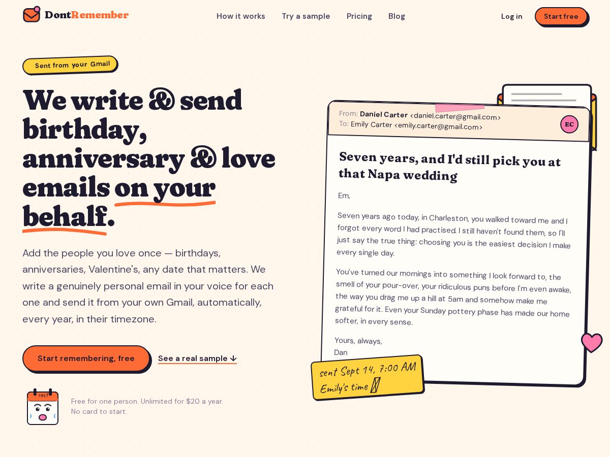 Landing-page snapshot of dontremember.app