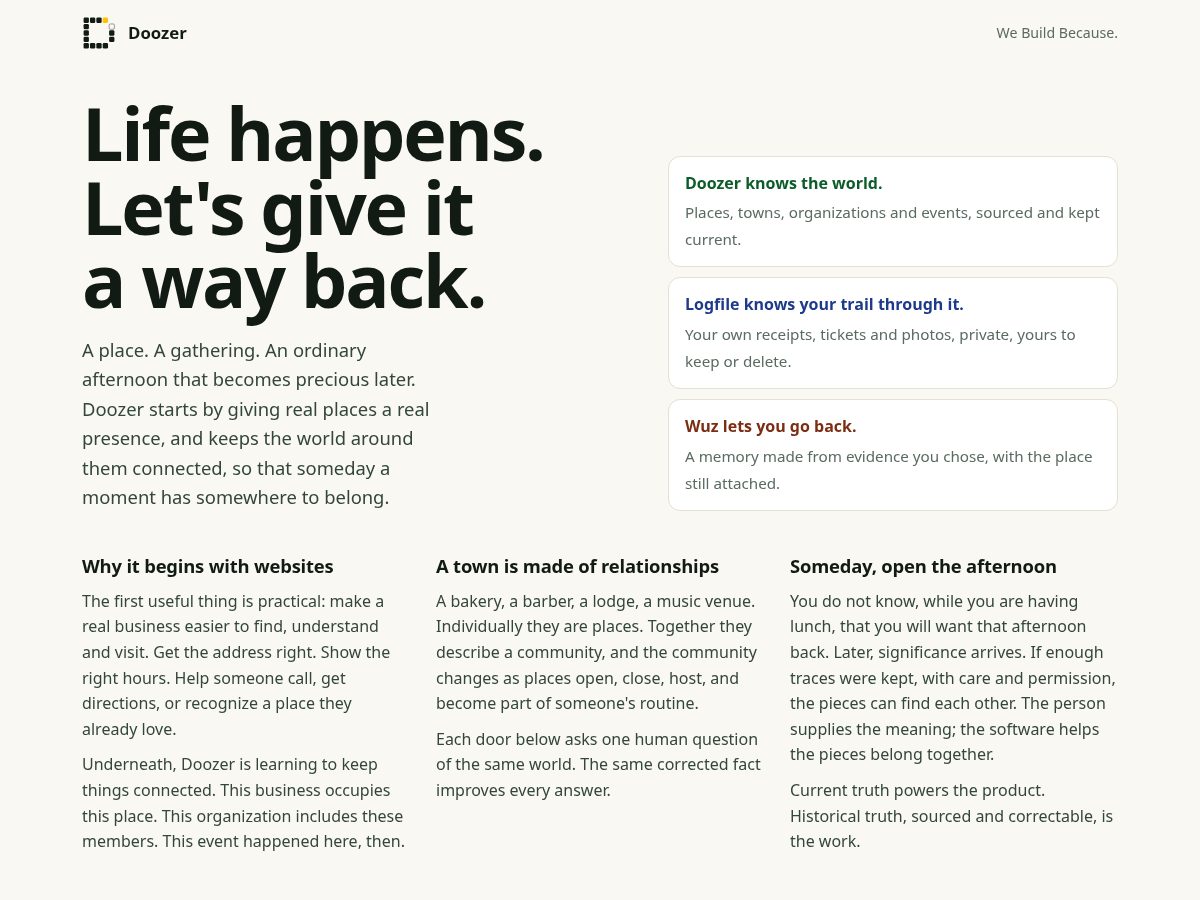 Landing-page snapshot of doozer.world