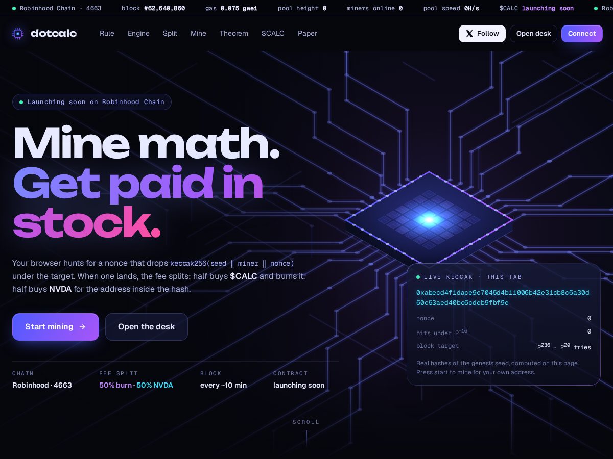 Landing-page snapshot of dotcalc.xyz