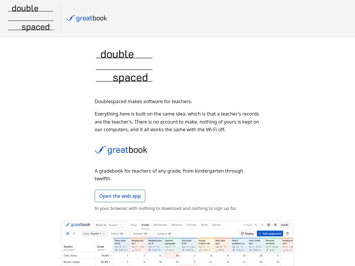 Landing-page snapshot of doublespaced.app