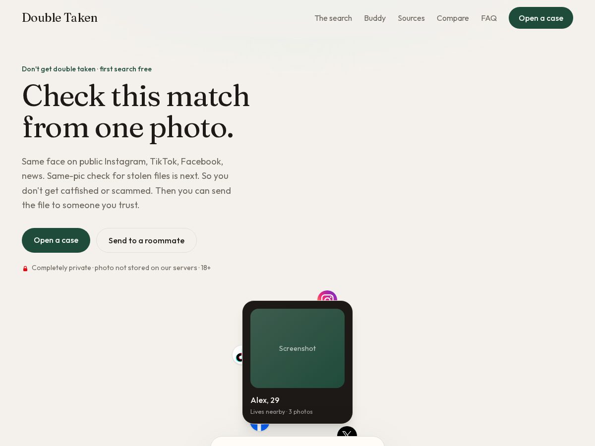 Landing-page snapshot of doubletaken.com