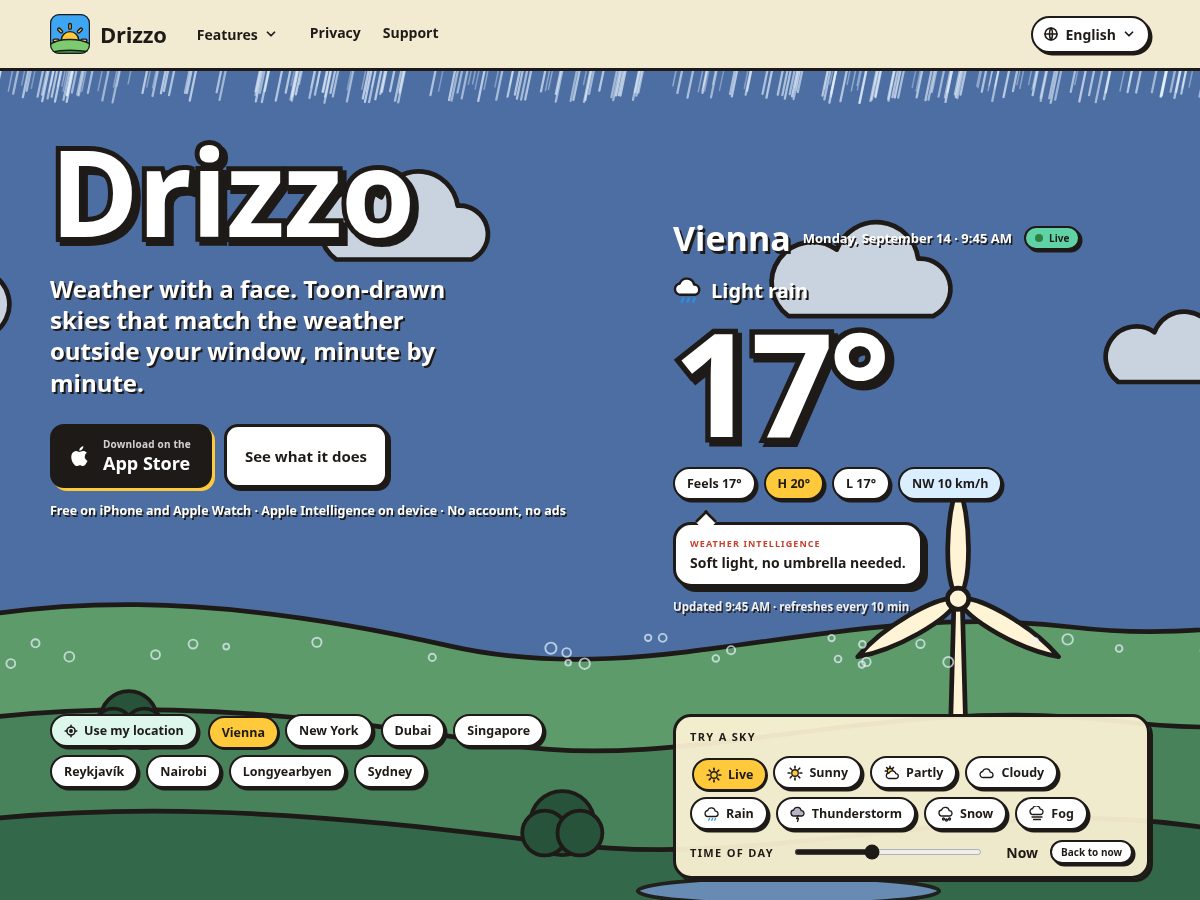 Landing-page snapshot of drizzo.app