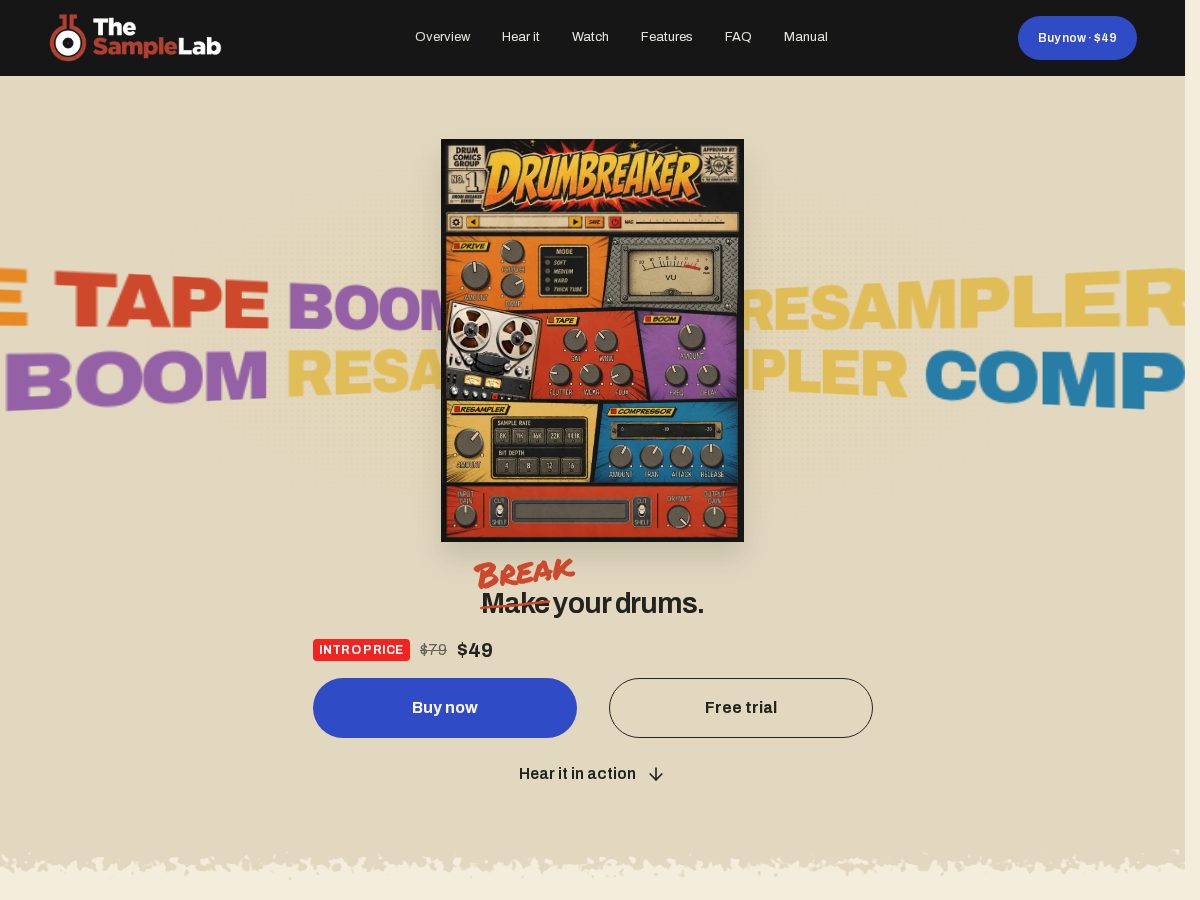 Landing-page snapshot of drumbreaker.com