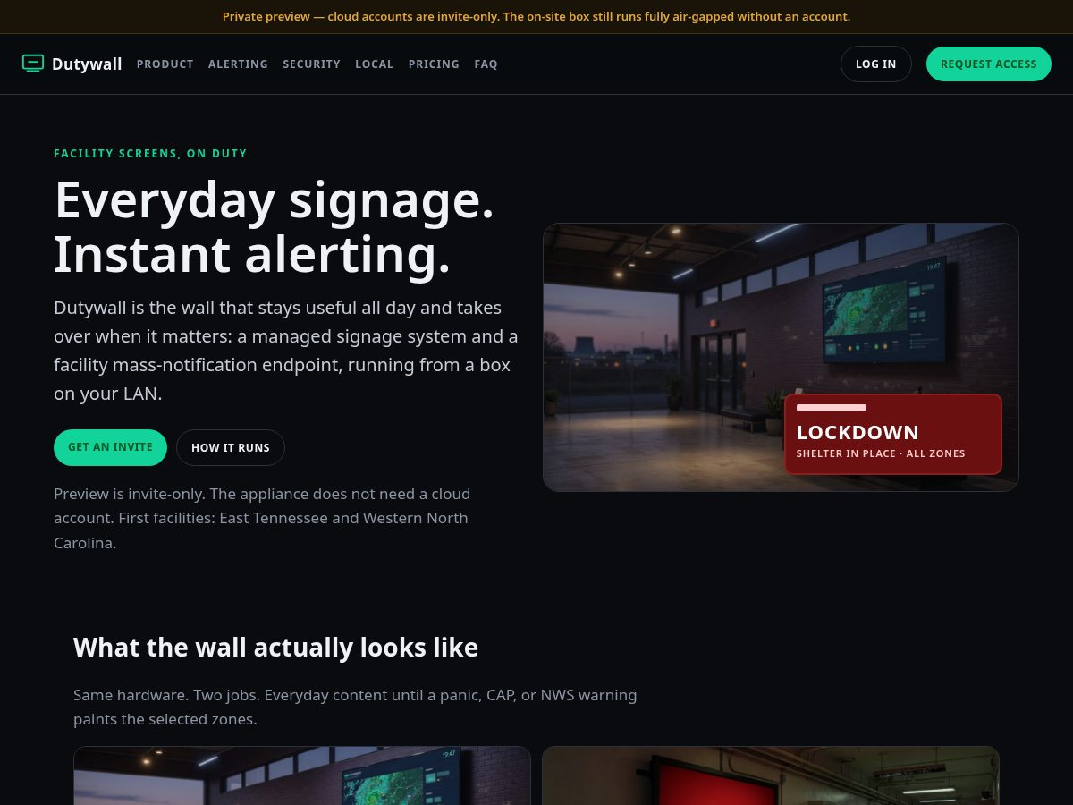 Landing-page snapshot of dutywall.com