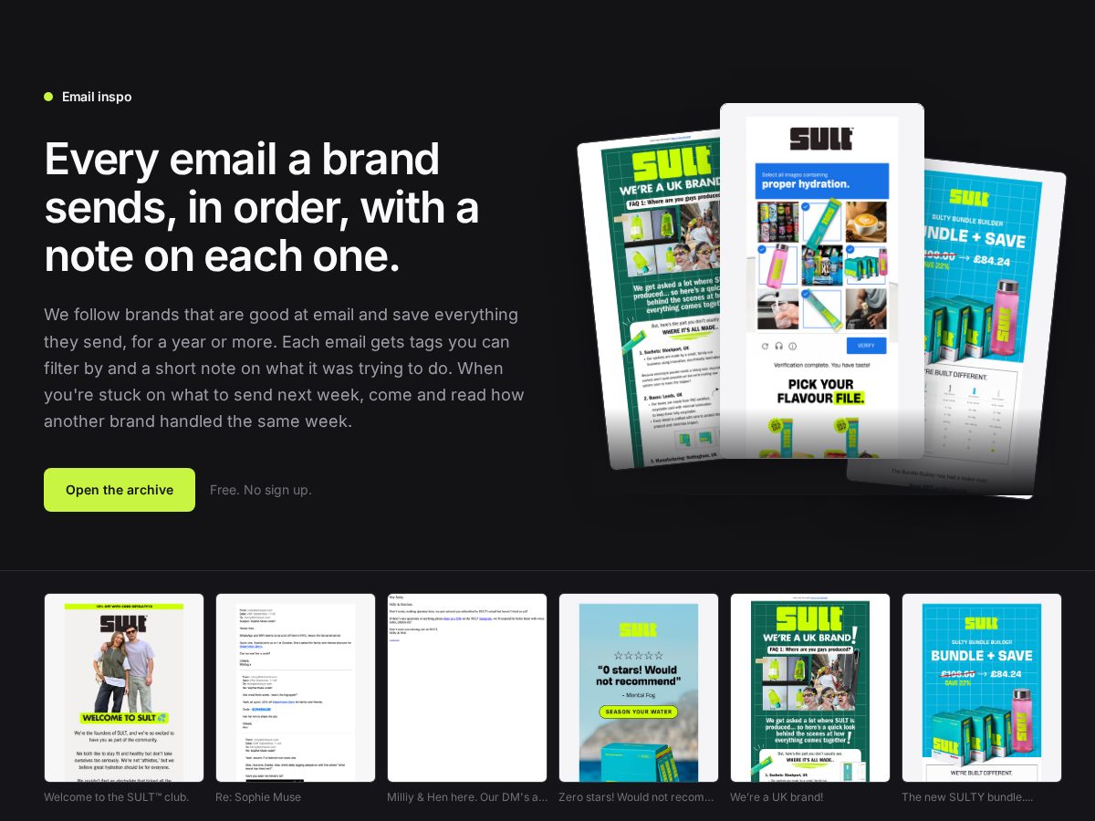 Landing-page snapshot of emailinspo.com