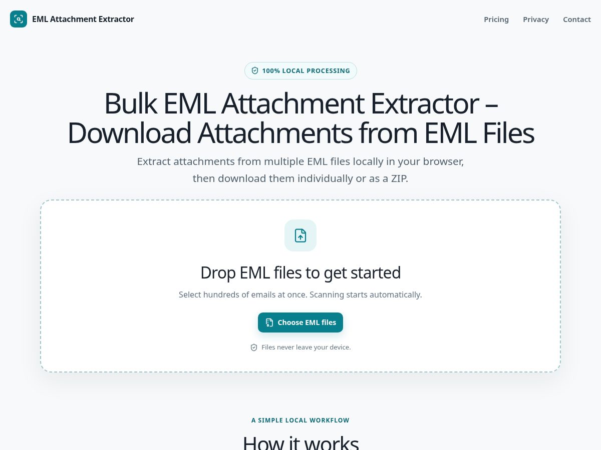 Landing-page snapshot of emlattachments.com