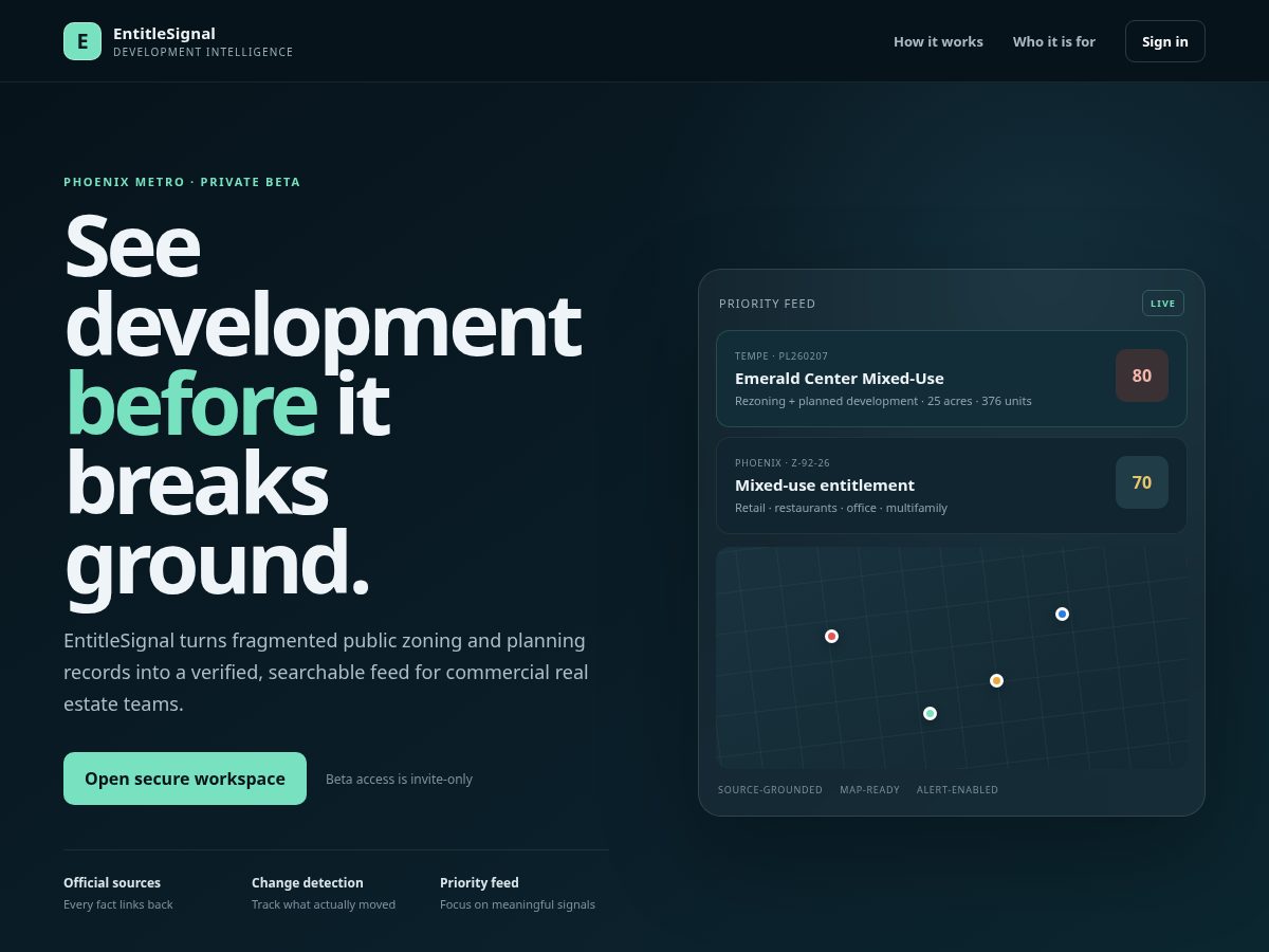 Landing-page snapshot of entitlesignal.com