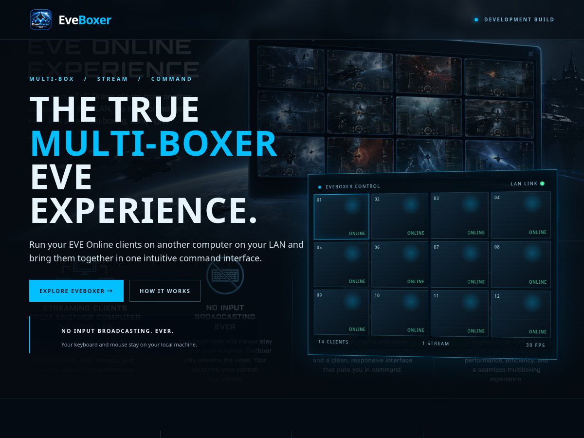 Landing-page snapshot of eveboxer.com