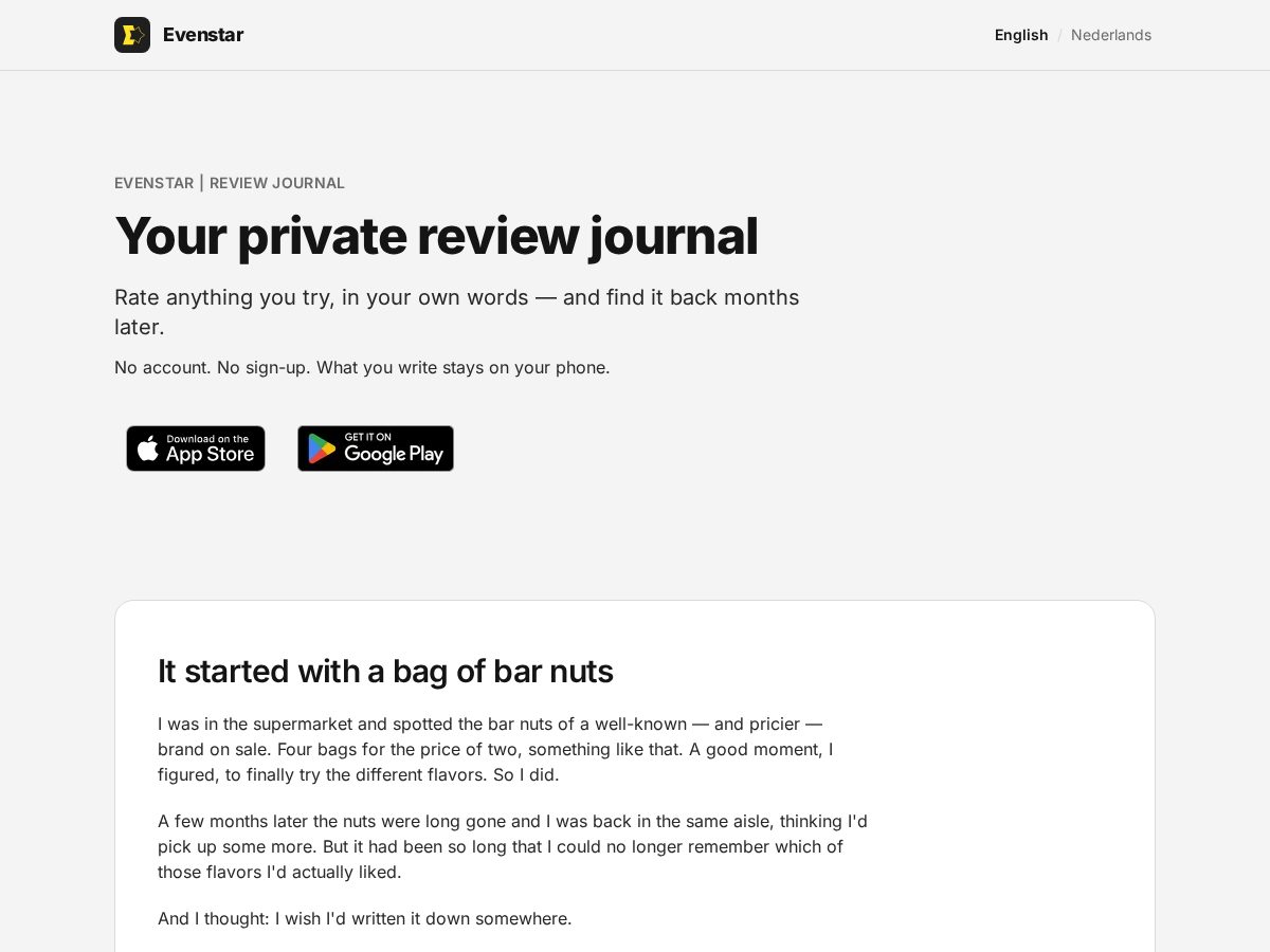 Landing-page snapshot of evenstarapp.com