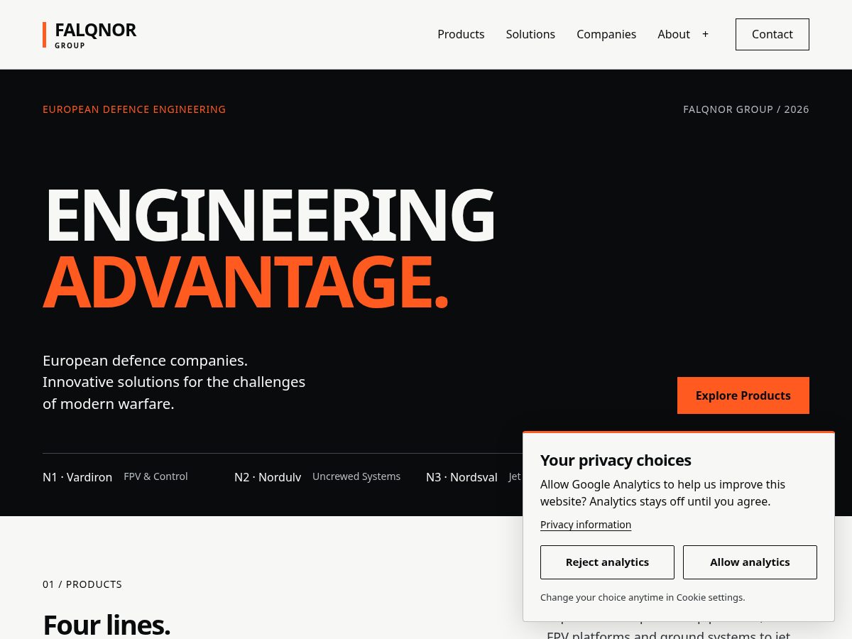 Landing-page snapshot of falqnor.com
