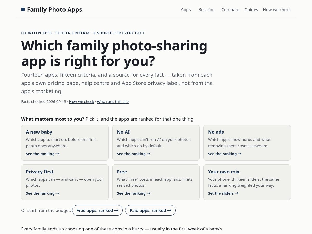 Landing-page snapshot of familyphotoapps.com