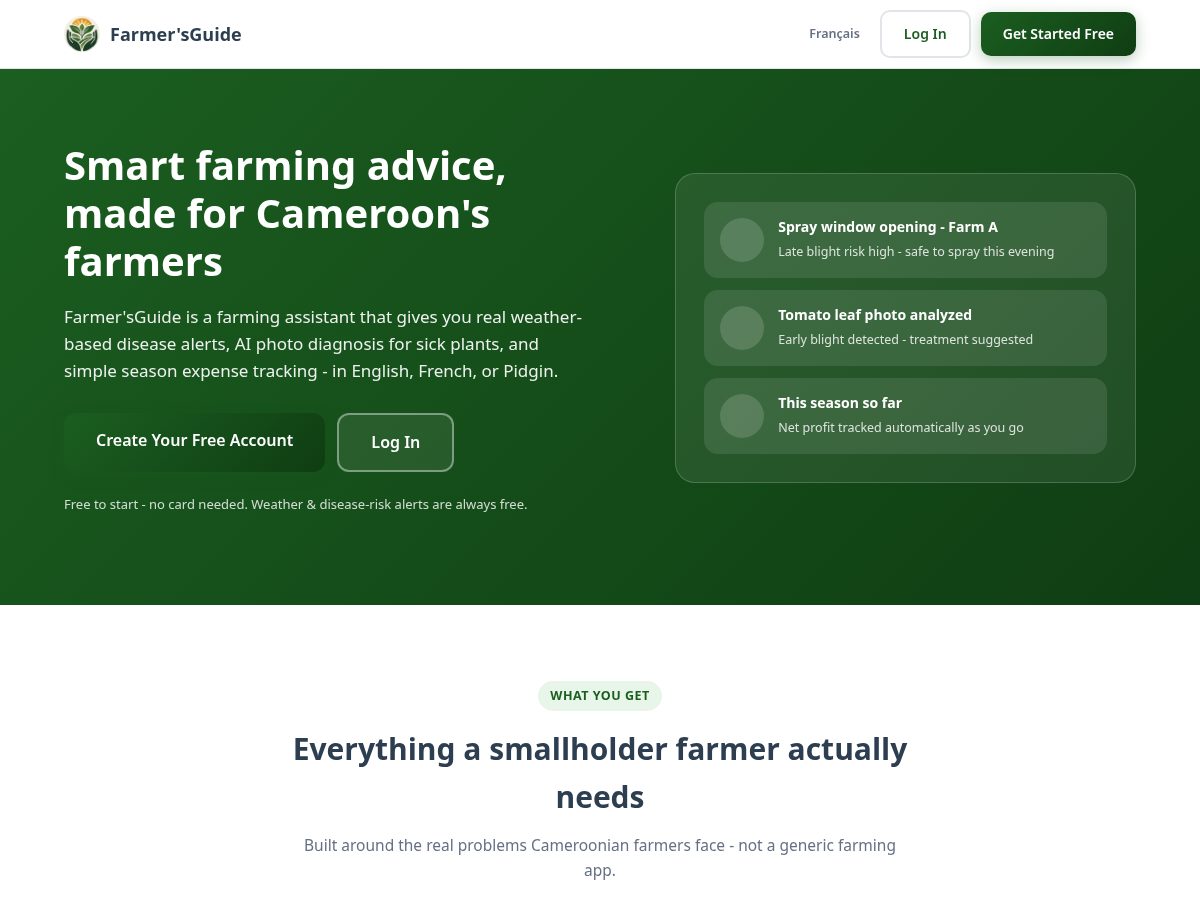 Landing-page snapshot of farmersguide.app
