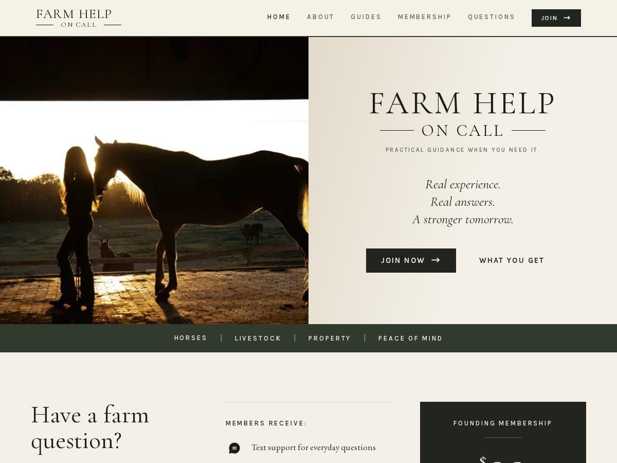 Landing-page snapshot of farmhelponcall.com