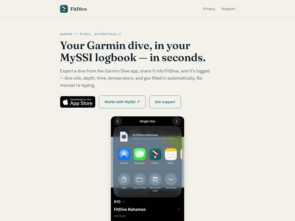 Landing-page snapshot of fitdive.app