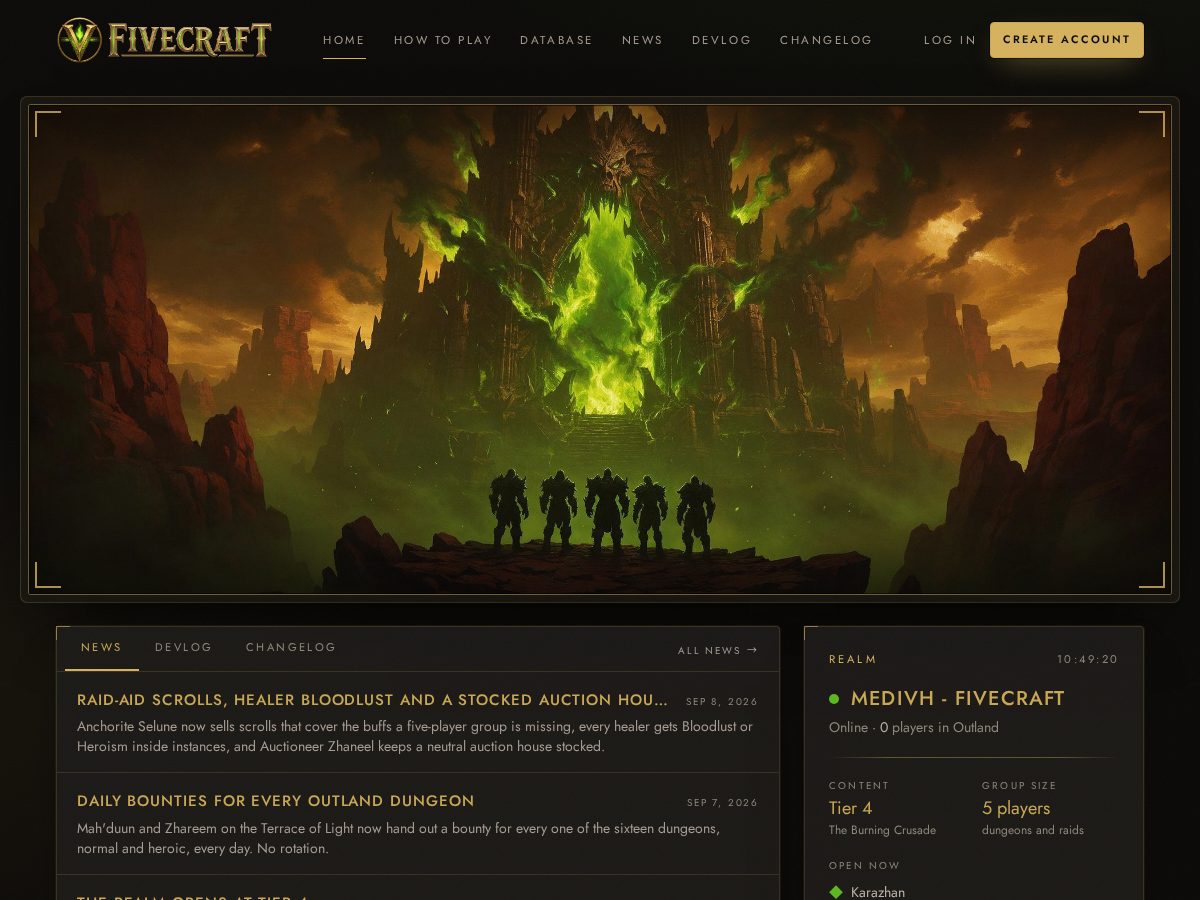 Landing-page snapshot of fivecraft.net
