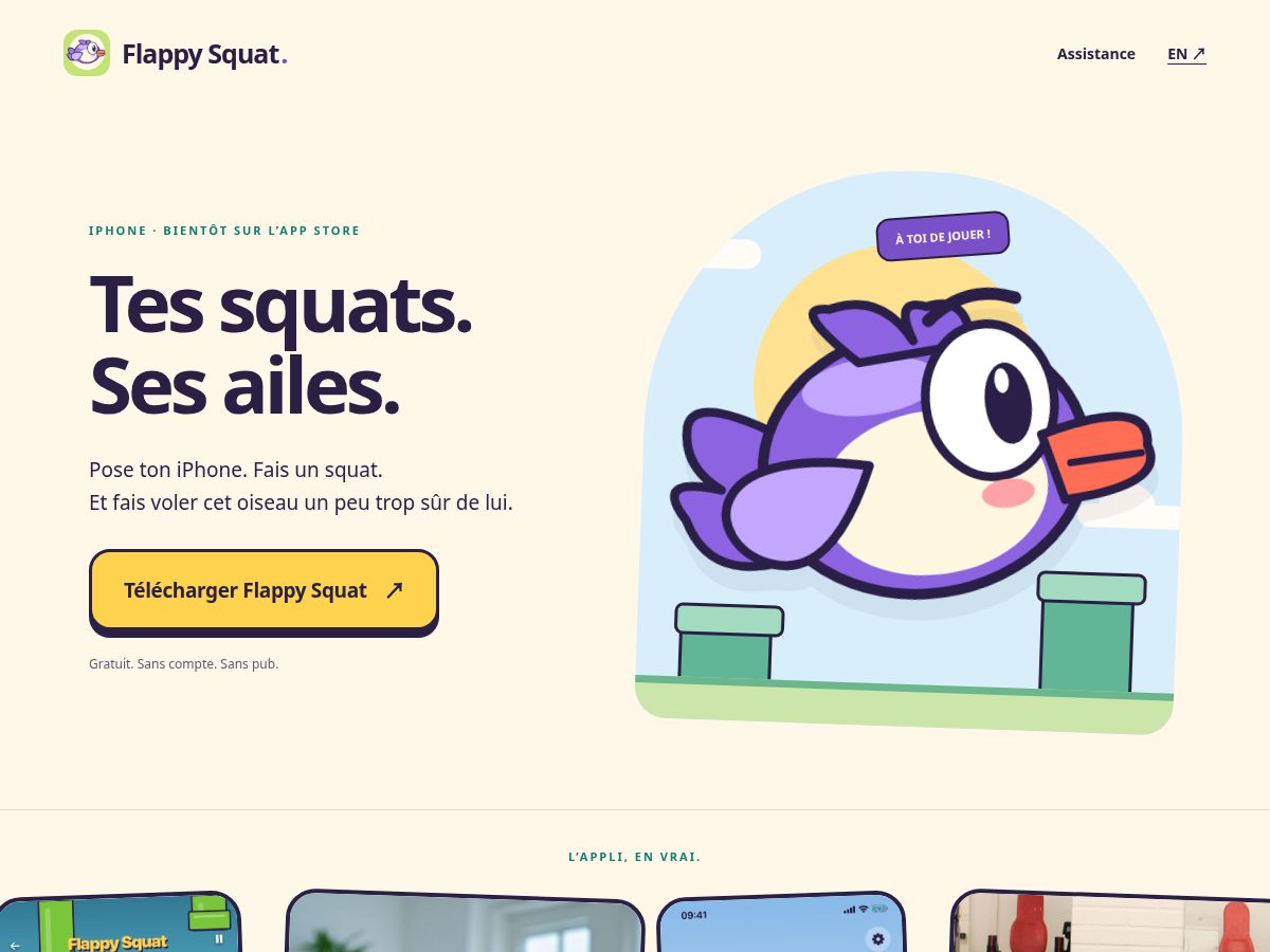 Landing-page snapshot of flappysquat.com