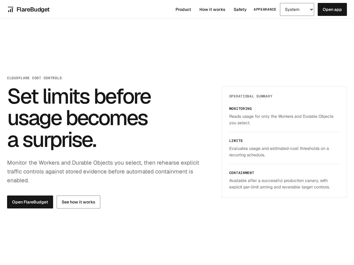 Landing-page snapshot of flarebudget.com