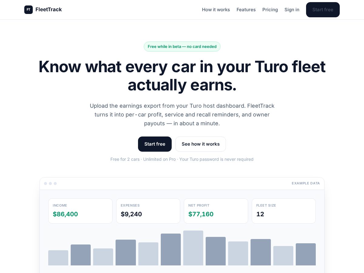 Landing-page snapshot of fleetearnings.com