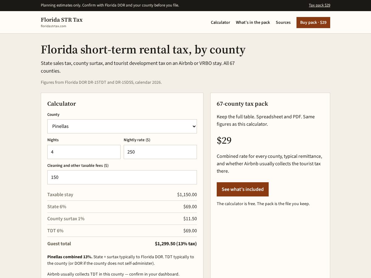 Landing-page snapshot of floridastrtax.com