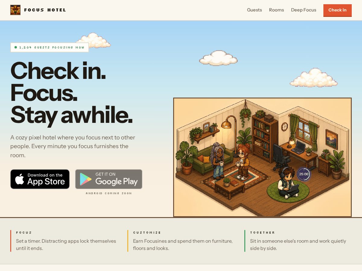 Landing-page snapshot of focushotelapp.com