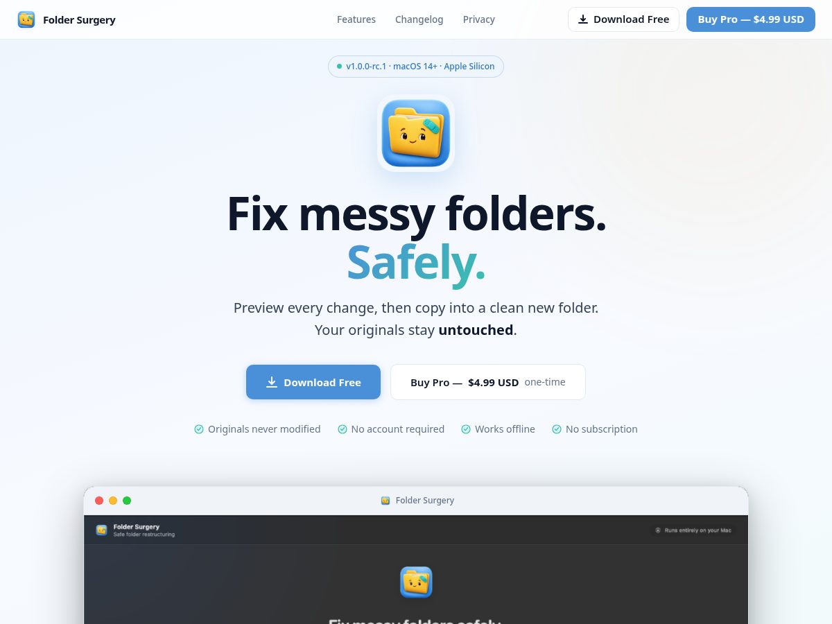 Landing-page snapshot of foldersurgery.xyz