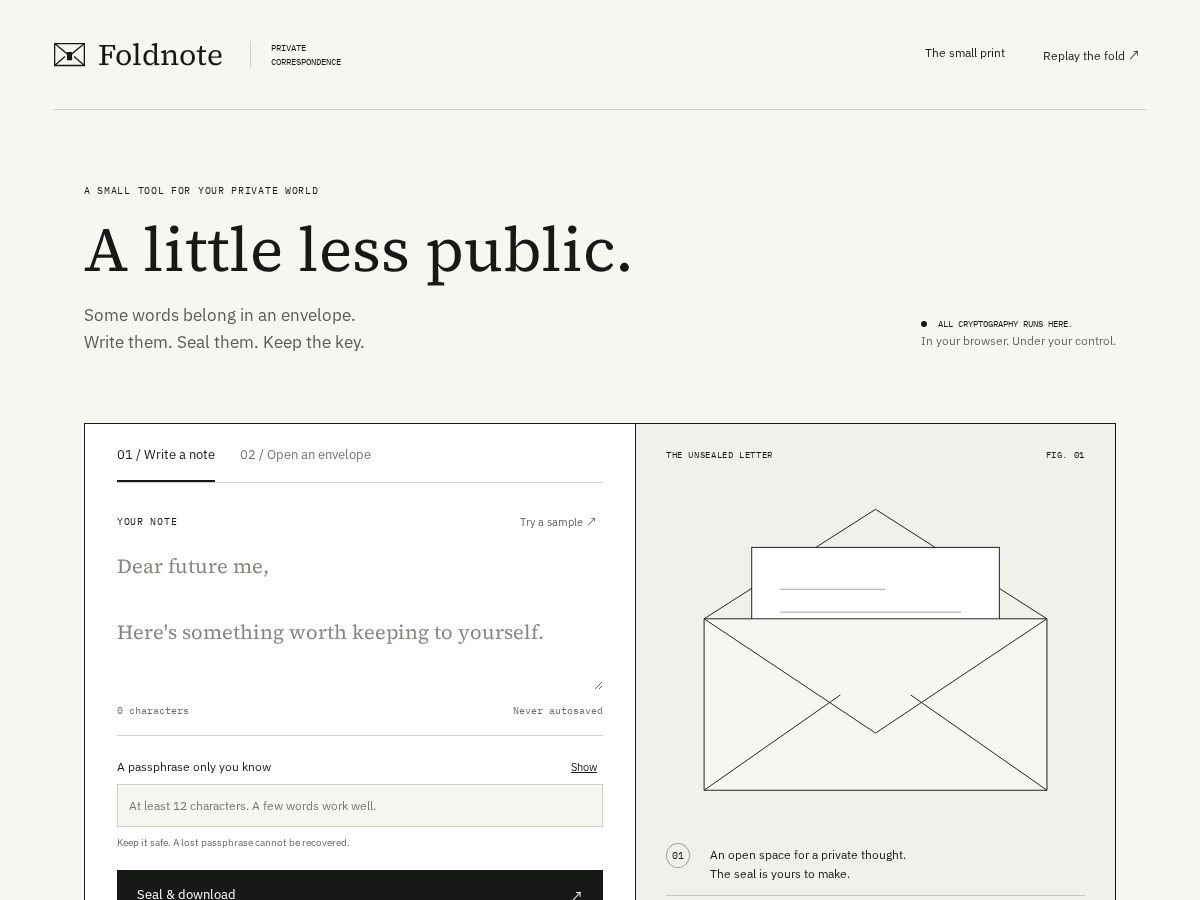 Landing-page snapshot of foldnote.xyz