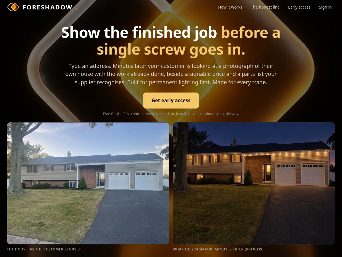 Landing-page snapshot of foreshadowhq.com