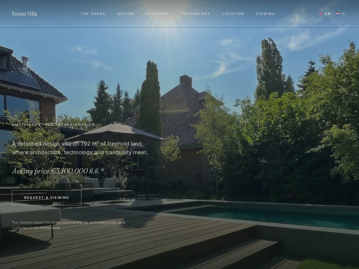 Landing-page snapshot of forestvilla.amsterdam