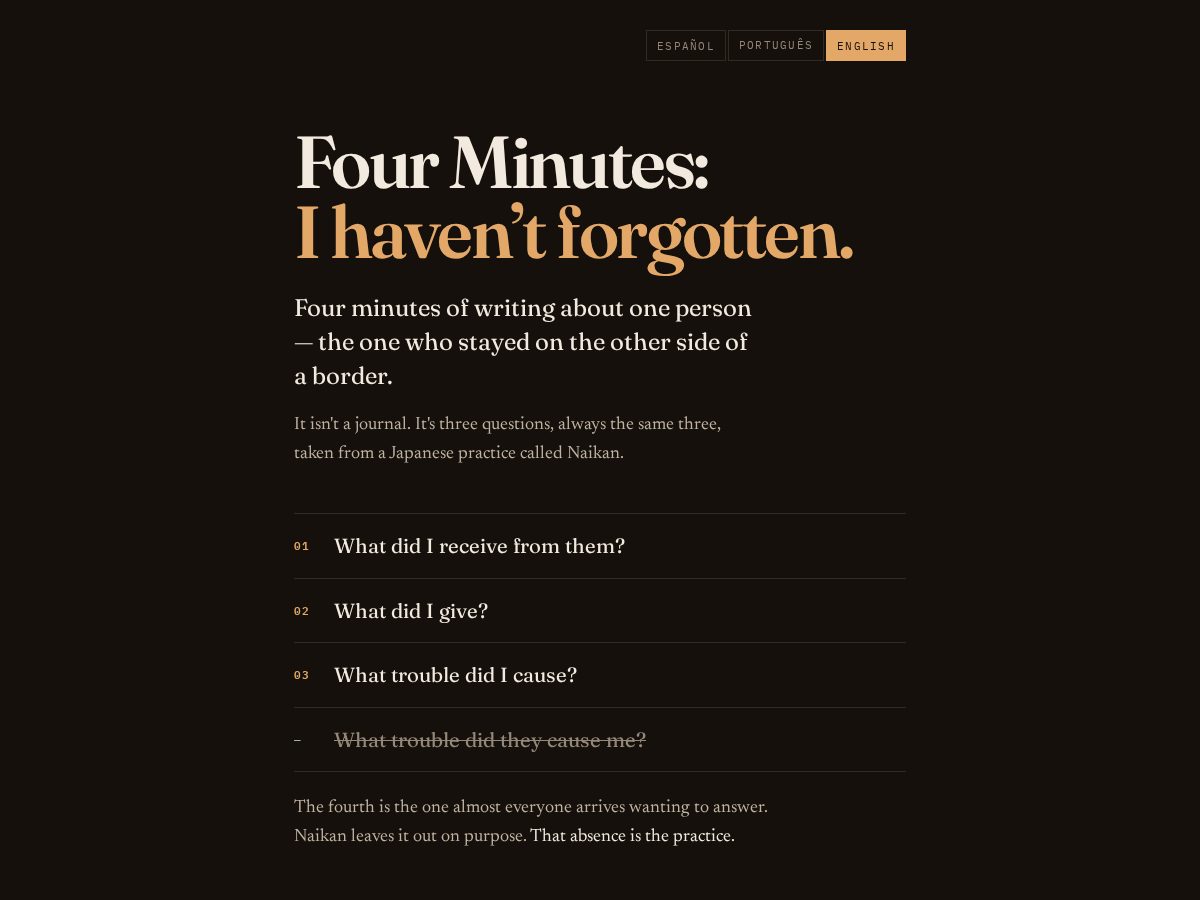 Landing-page snapshot of fourminutes.app