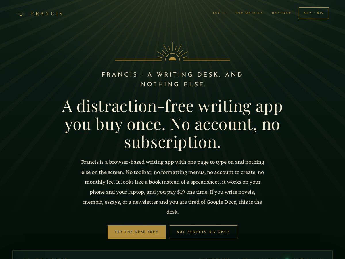 Landing-page snapshot of francis.ink
