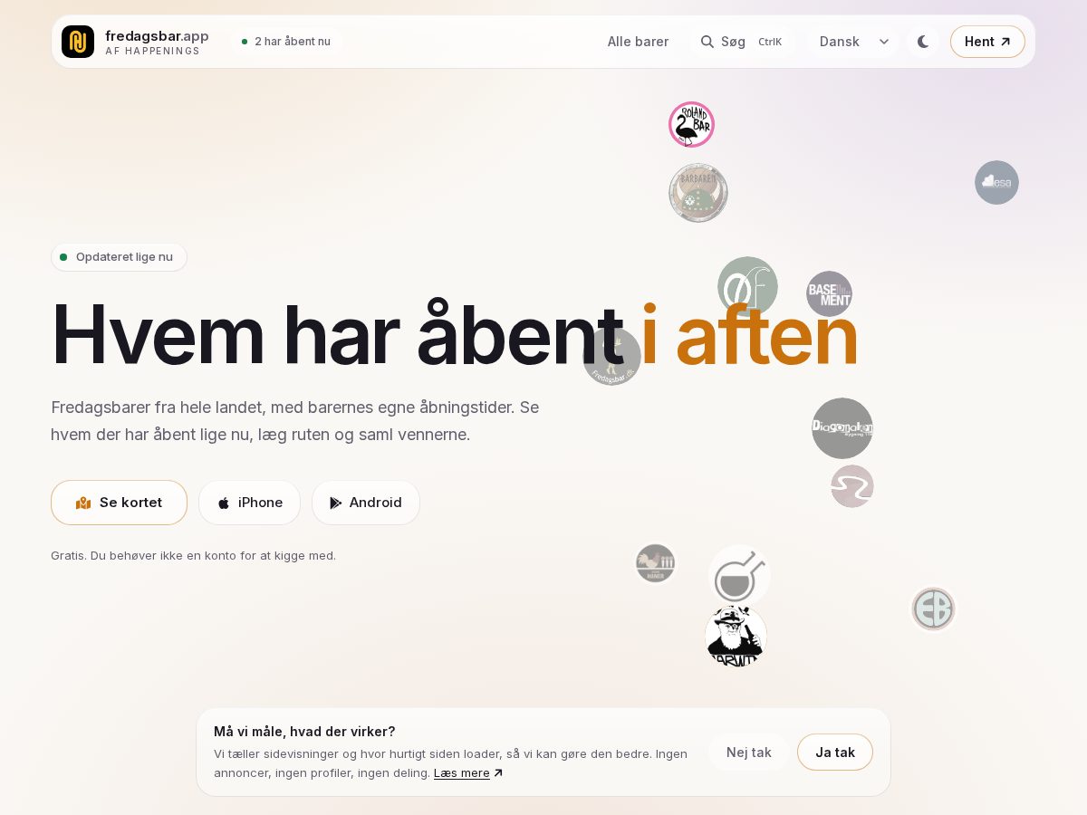 Landing-page snapshot of fredagsbar.app