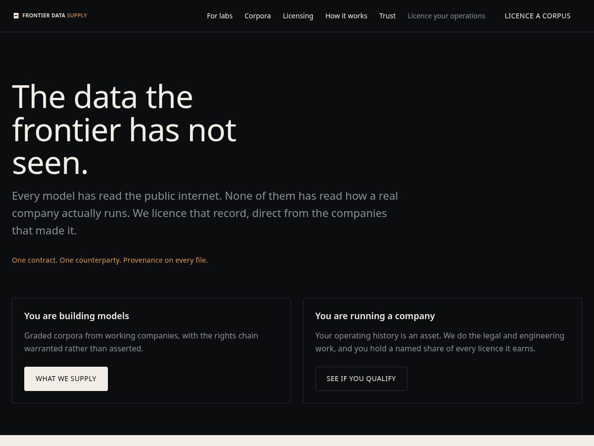 Landing-page snapshot of frontierdatasupply.com