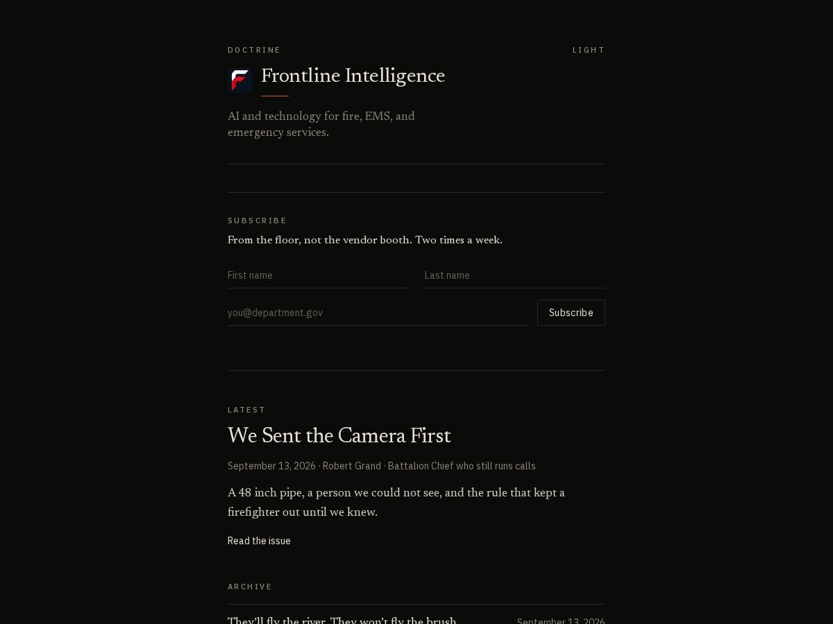 Landing-page snapshot of frontlineintelligence.org