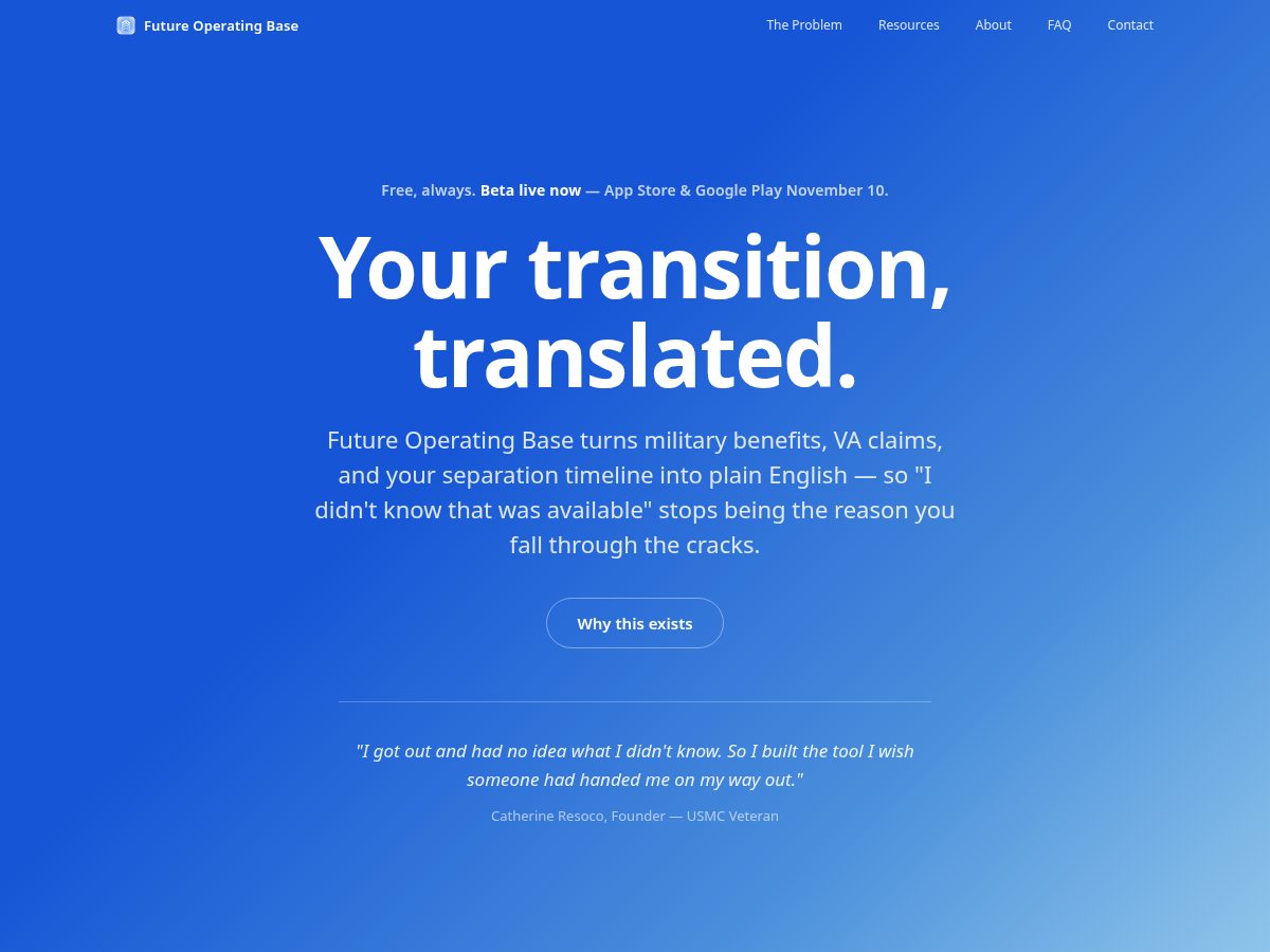 Landing-page snapshot of futureoperatingbase.com