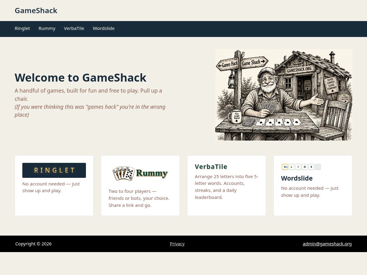 Landing-page snapshot of gameshack.org