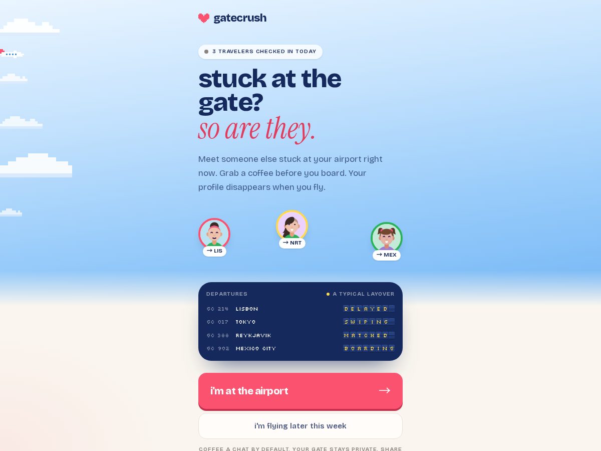 Landing-page snapshot of gatecrush.app