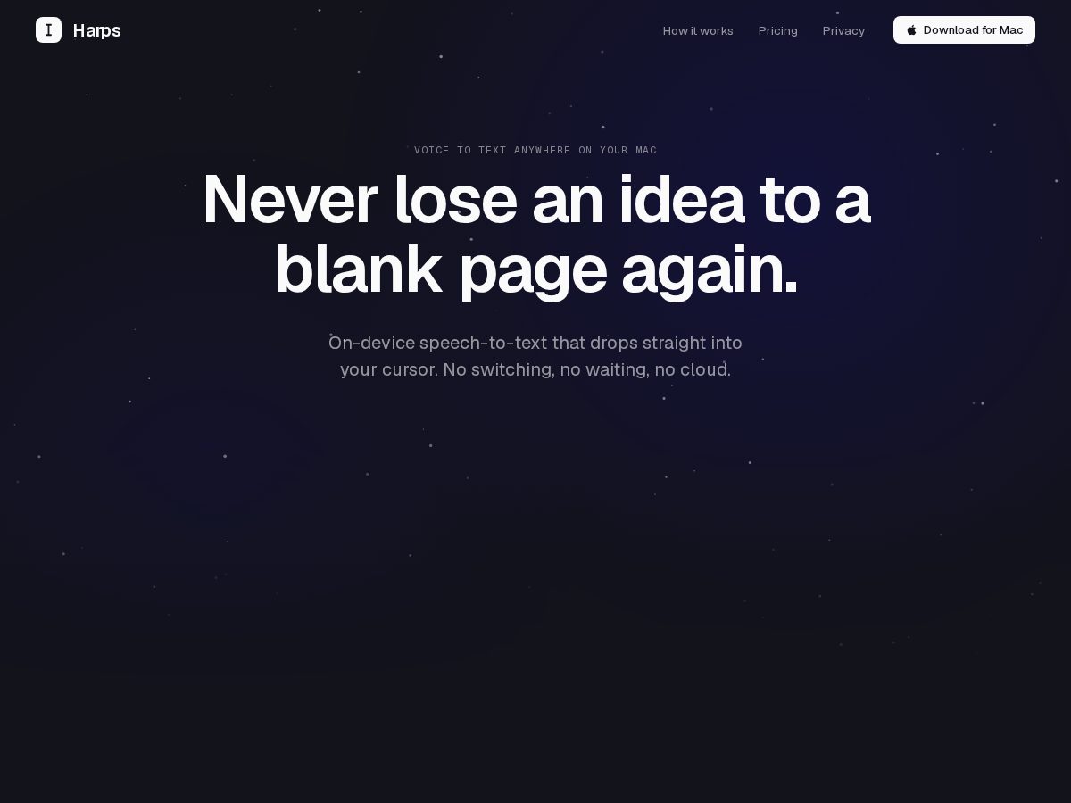Landing-page snapshot of getharps.app