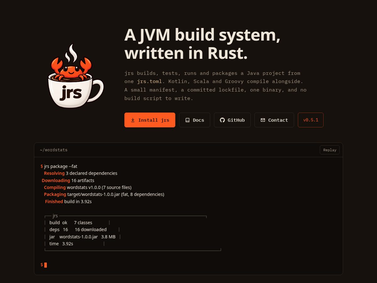 Landing-page snapshot of getjrs.dev